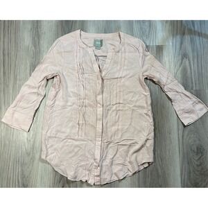 Anthropologie Maeve ballerina Pink Pleated‎ V-Neck Tunic Blouse Women's Size 6 S